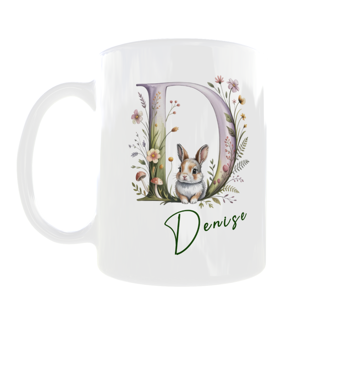 Personalisierte Tasse mit Namen und Initial – Häschen Motiv