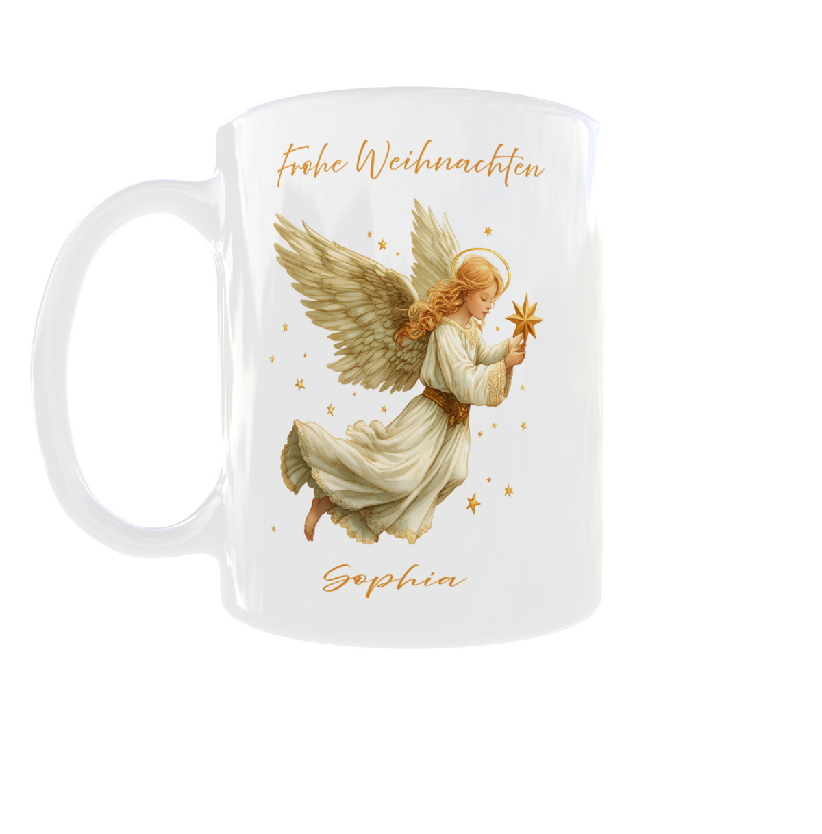 Weiße Tasse mit Christkind-Motiv und Name Sophia