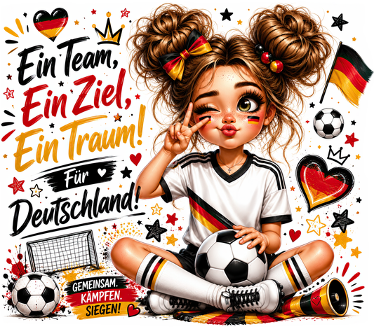 Tumbler „Ein Team, Ein Ziel, Ein Traum“ – Deutschland Fußball Thermobecher 20oz mit Strohhalm