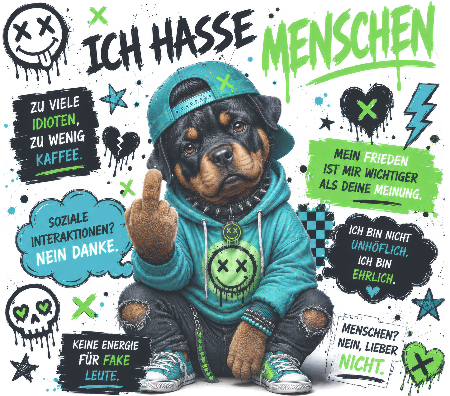 Tumbler „Ich hasse Menschen“ Rottweiler – Frecher Statement Thermobecher 20oz mit Strohhalm