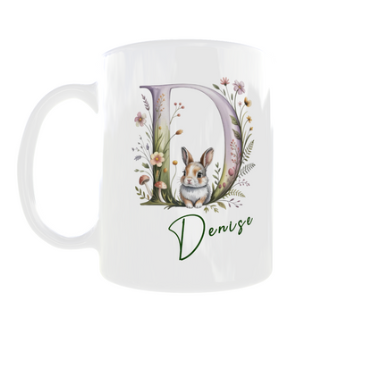 Personalisierte Tasse mit Namen und Initial – Häschen Motiv