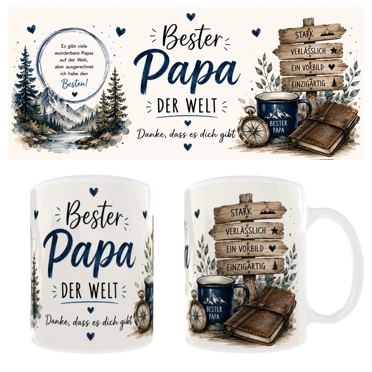 💙 Tasse „Bester Bonus-Papa der Welt“ / „Bester Papa der Welt“