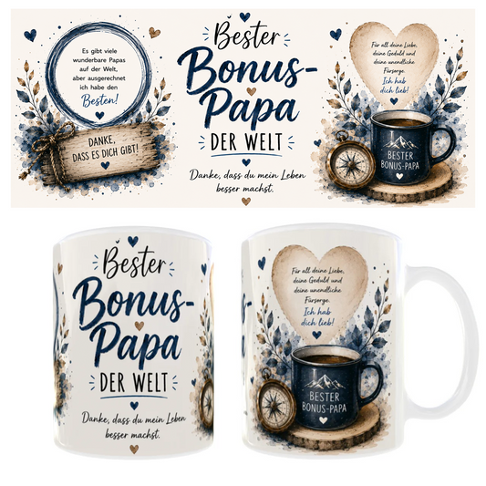 💙 Tasse „Bester Bonus-Papa der Welt“ / „Bester Papa der Welt“