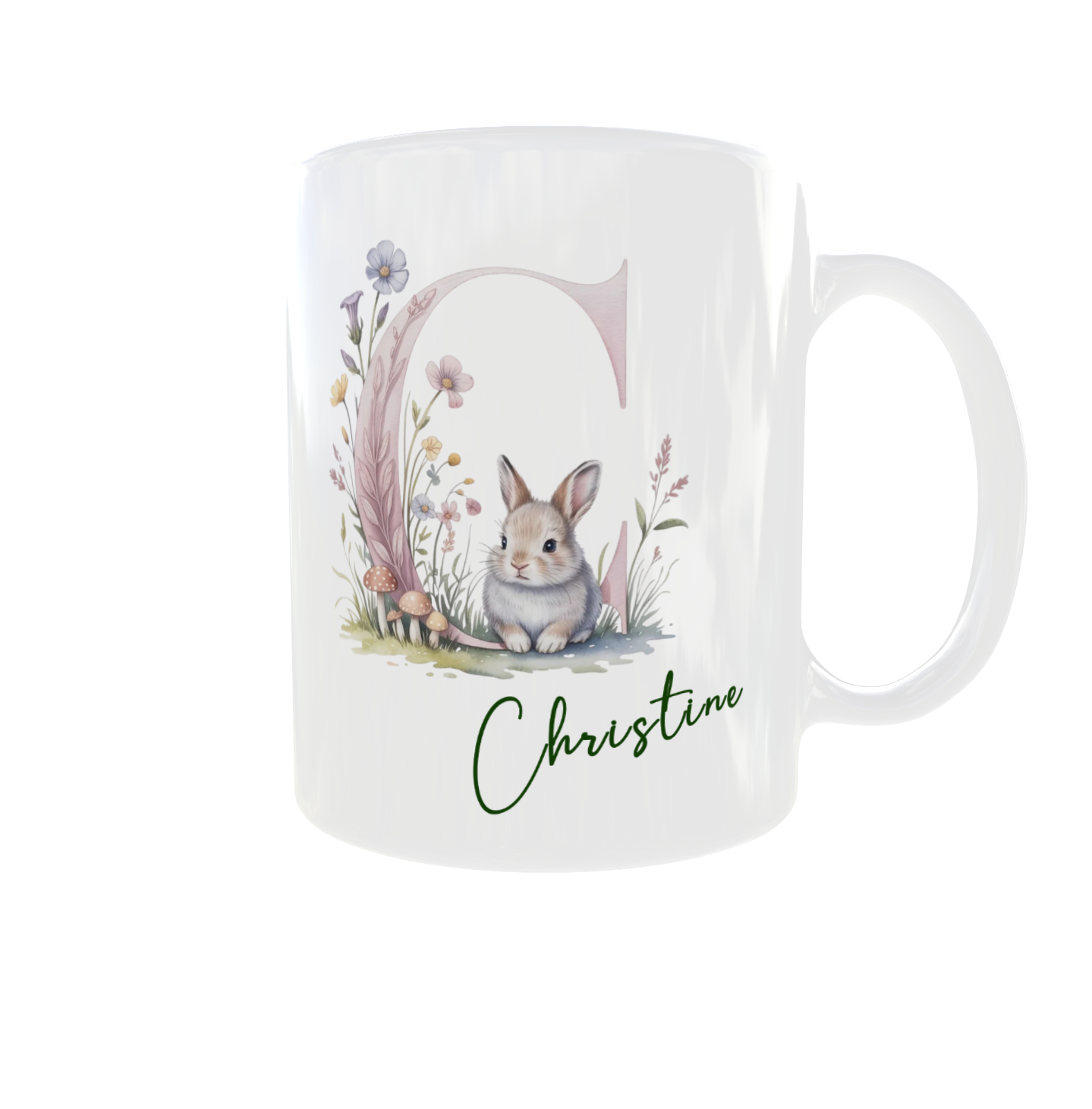 Personalisierte Tasse mit Namen und Initial – Häschen Motiv