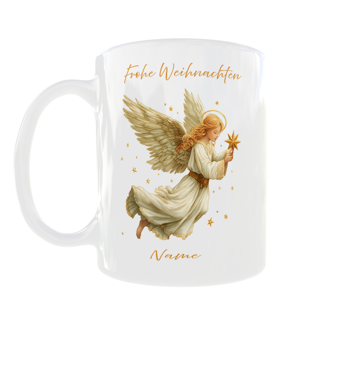 Weiße Tasse mit Christkind-Motiv und Name 