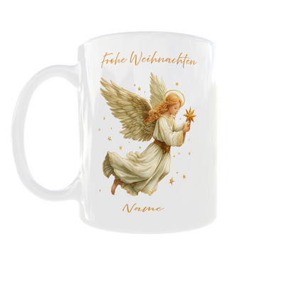 Weiße Tasse mit Christkind-Motiv und Name 