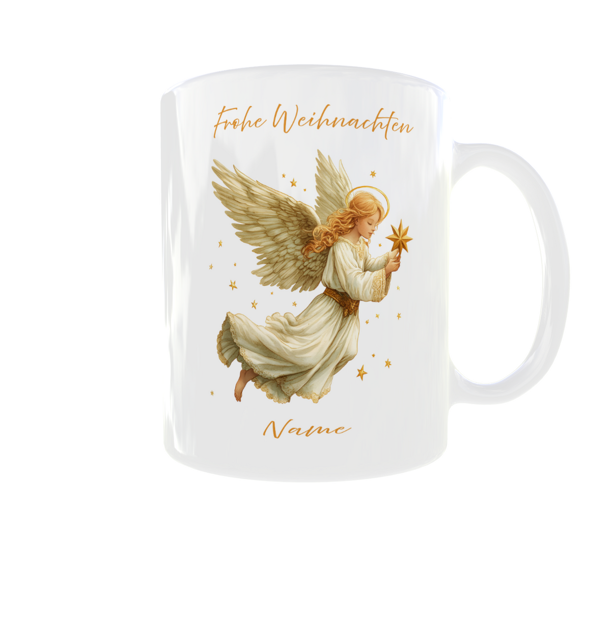 Weiße Tasse mit Christkind-Motiv und Name 