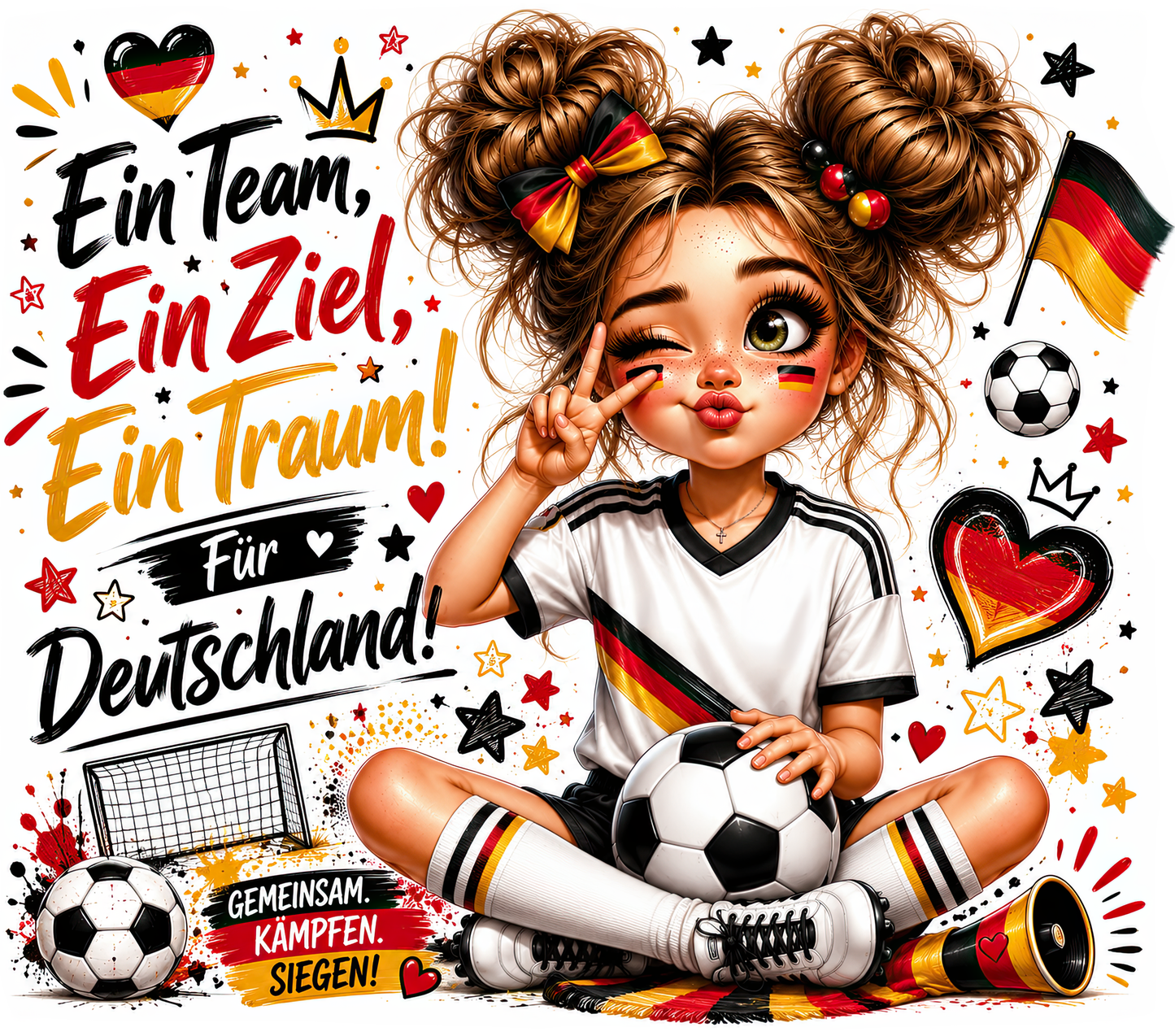 Tumbler „Ein Team, Ein Ziel, Ein Traum“ – Deutschland Fußball Thermobecher 20oz mit Strohhalm