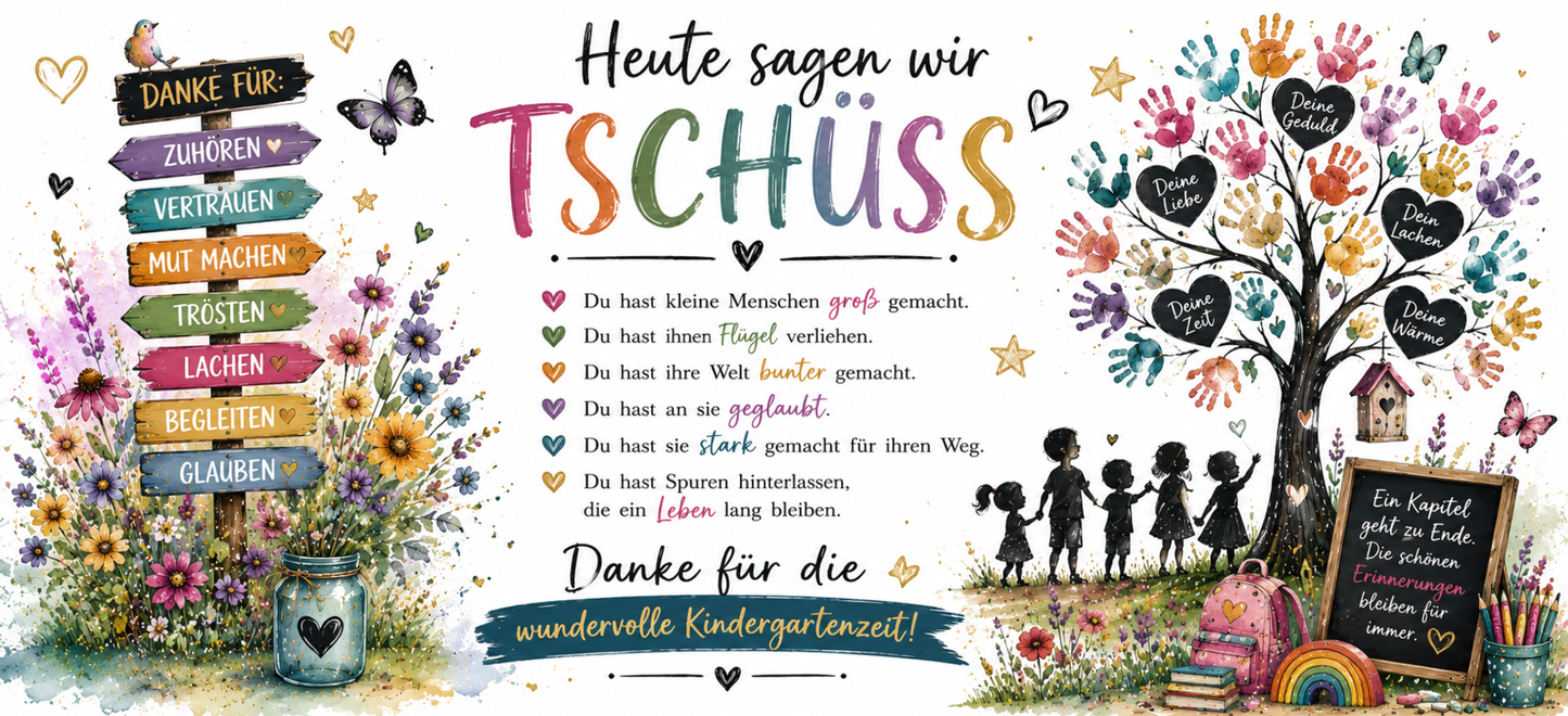 🌈 Tasse „Danke für die wunderschöne Kindergartenzeit“ – Abschiedsgeschenk für Erzieher & Tagesmutter