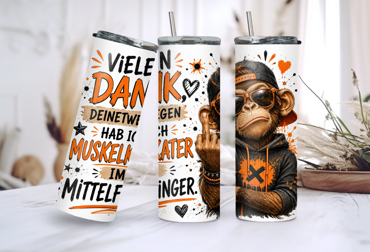 Thermobecher „Vielen Dank – Deinetwegen hab ich Muskelkater im Mittelfinger“