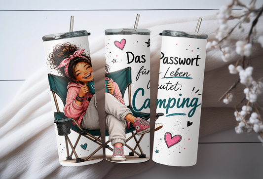 Camping Tumbler 20 oz (ca. 590 ml) – Das Passwort fürs Leben lautet: Camping