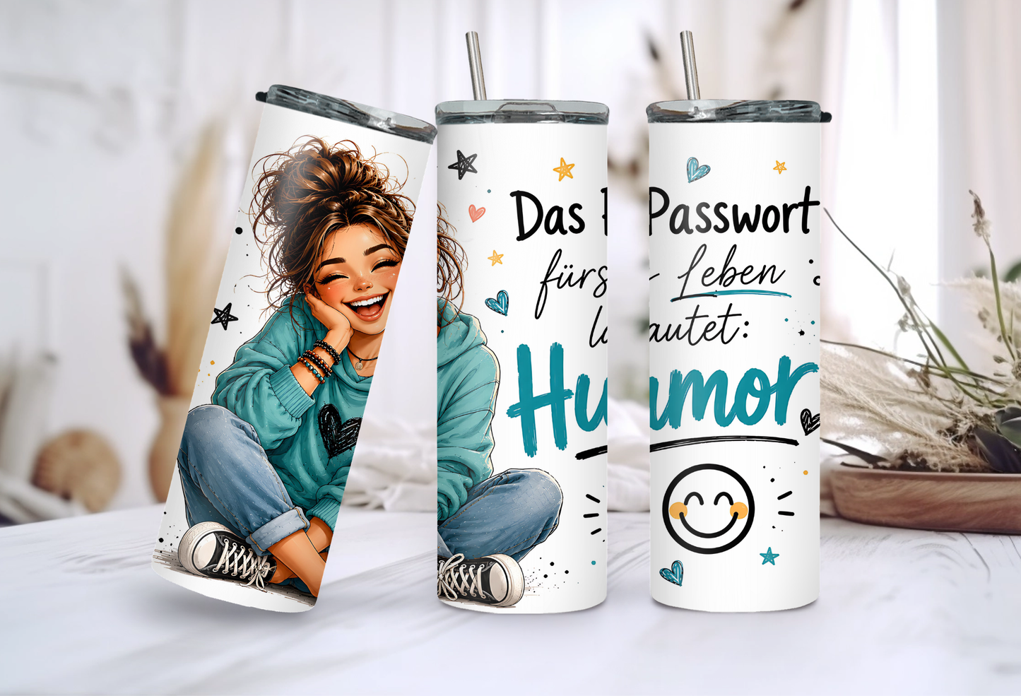 Humor Tumbler 20 oz (ca. 590 ml) – Das Passwort fürs Leben lautet: Humor